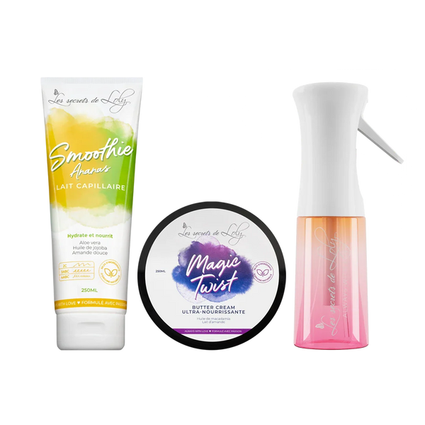 Starter Pack Cheveux Crépus - Lait sans rinçage, crème coiffante & vaporisateur